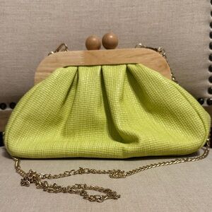 Moda Luxe Lime Green Clutch/Crossbody with Wooden Accents and Kiss Lock Closure